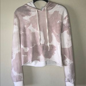 Pink tie dyed cropped hoodie Medium